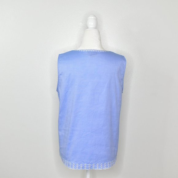 J. Crew Blue White Embroidered Eyelet Sleeveless Chambray Top Size 6 - Picture 6 of 15
